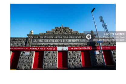 A photograph of the Merkland Gate at Pittodrie Stadium Aberdeen football club print for sale.